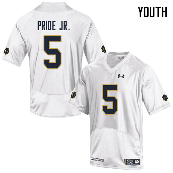 Youth #5 Troy Pride Jr. Notre Dame Fighting Irish College Football Jerseys Sale-White - Click Image to Close